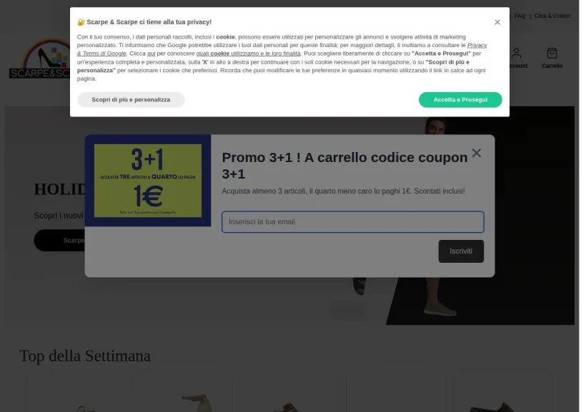 Schermata della pagina offerta di Scarpe&Scarpe