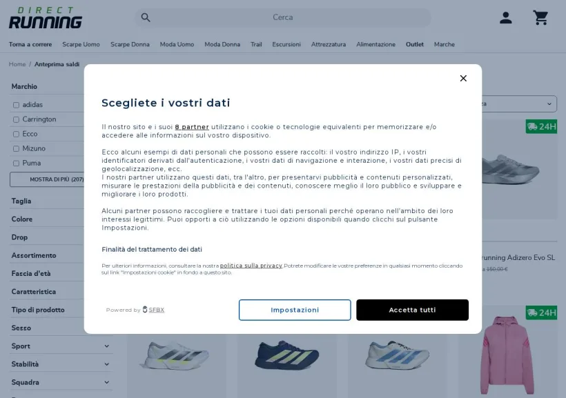 Schermata della pagina offerta di Direct-Running