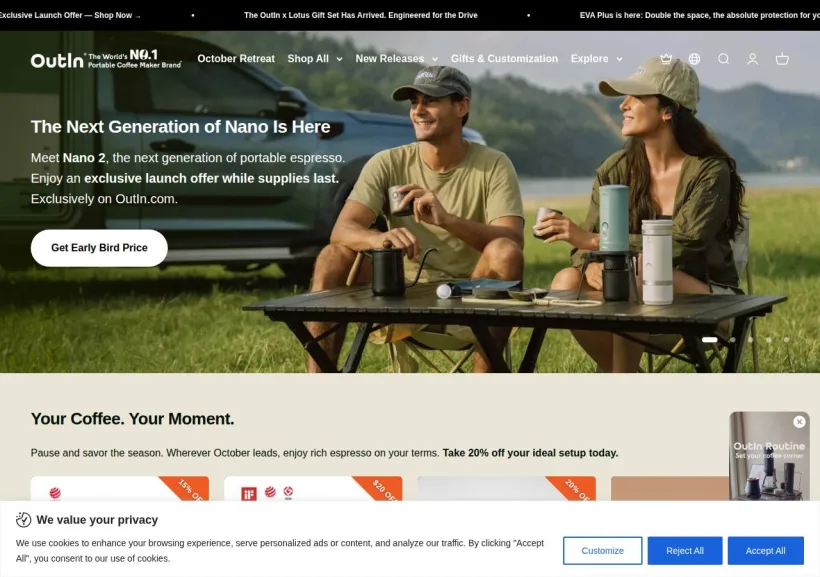 Schermata della pagina offerta di OutIn