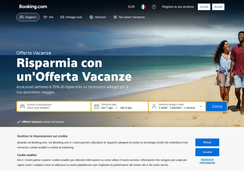 Schermata della pagina offerta di Booking
