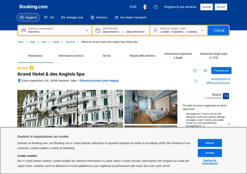 Schermata della pagina offerta di Booking