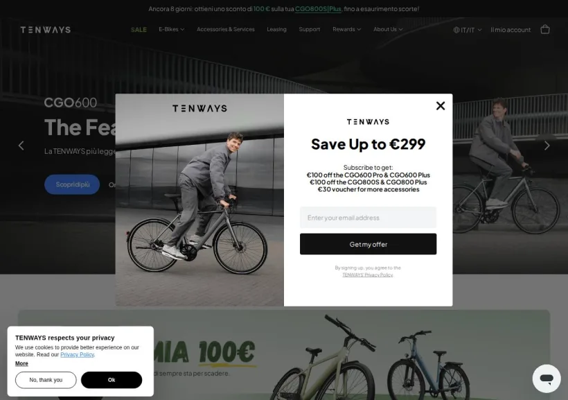 Schermata della pagina offerta di Tenways
