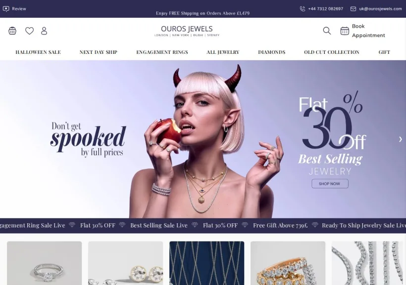 Schermata della pagina offerta di Ouros Jewels