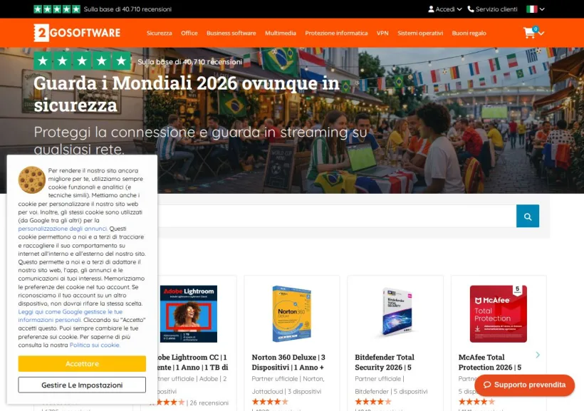 Schermata della pagina offerta di 2GO Software