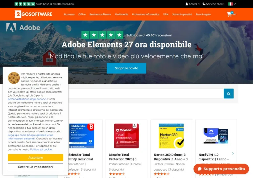 Schermata della pagina offerta di 2GO Software