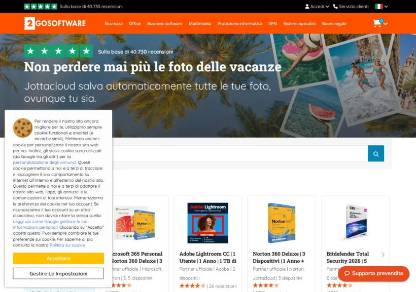 Schermata della pagina offerta di 2GO Software