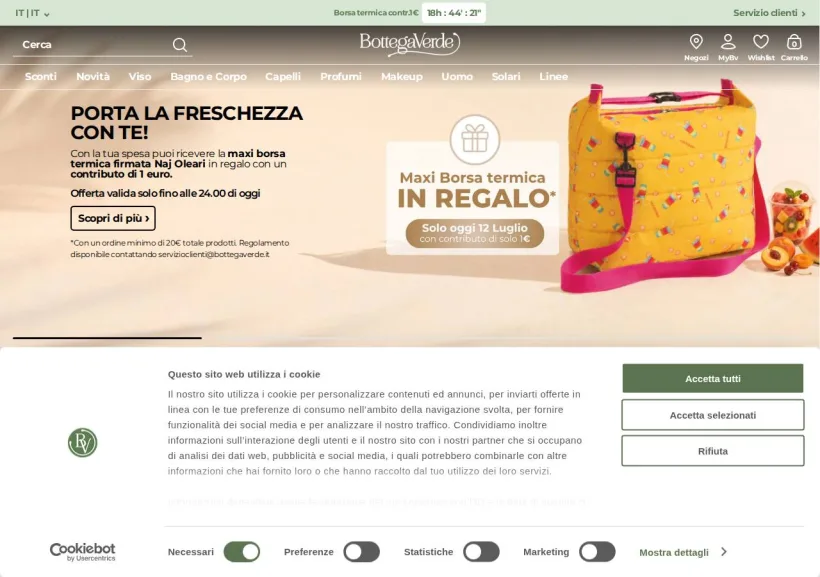 Schermata della pagina offerta di BottegaVerde