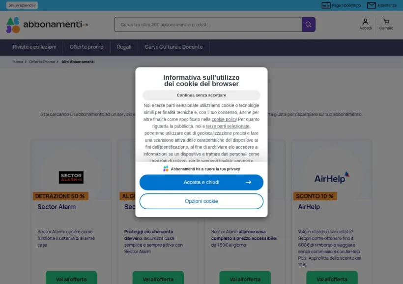 Schermata della pagina offerta di Abbonamenti.it