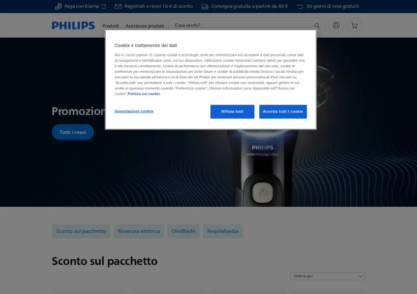 Schermata della pagina offerta di Philips