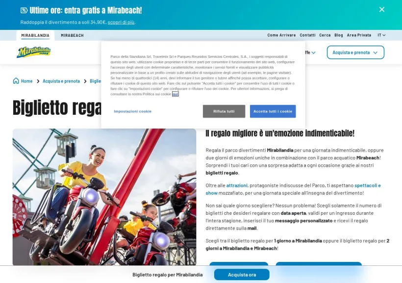 Schermata della pagina offerta di Mirabilandia