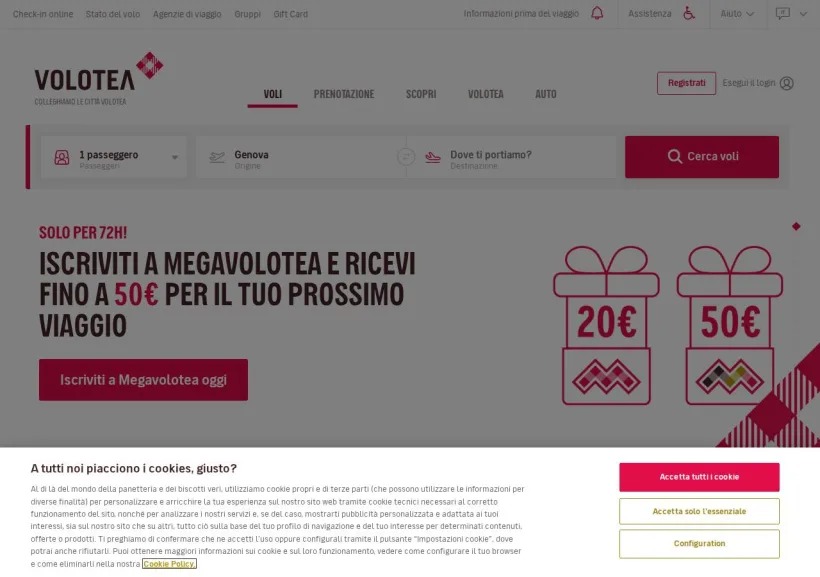 Schermata della pagina offerta di Volotea