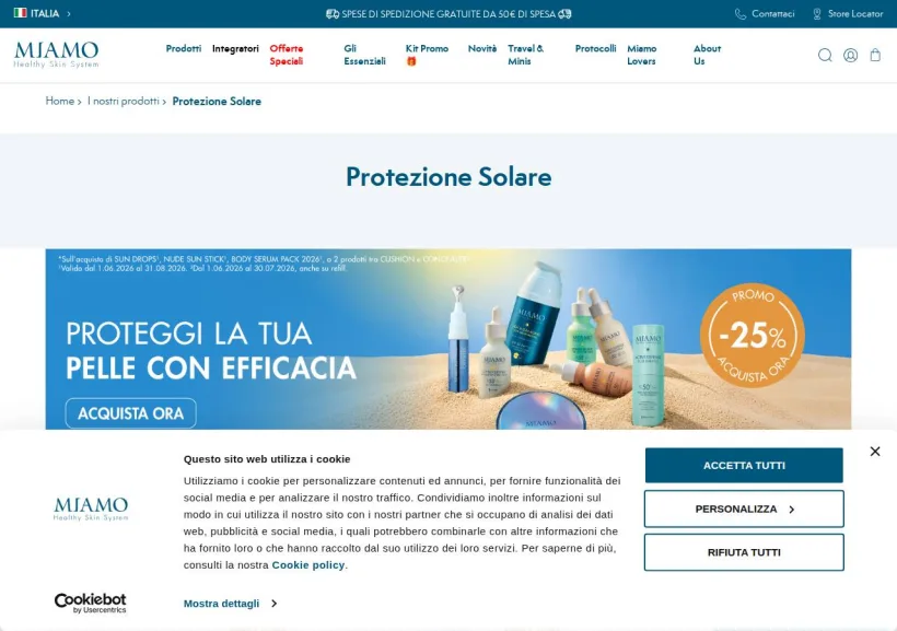 Schermata della pagina offerta di Miamo