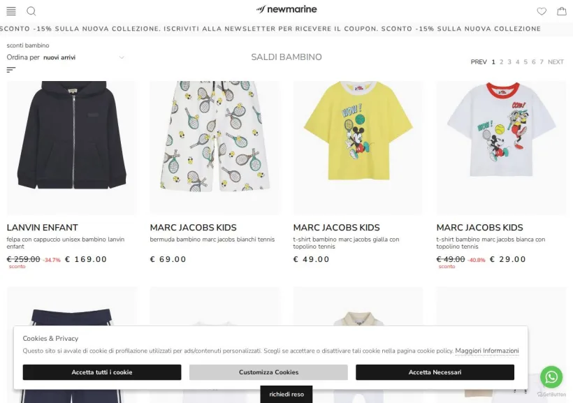 Schermata della pagina offerta di New Marine