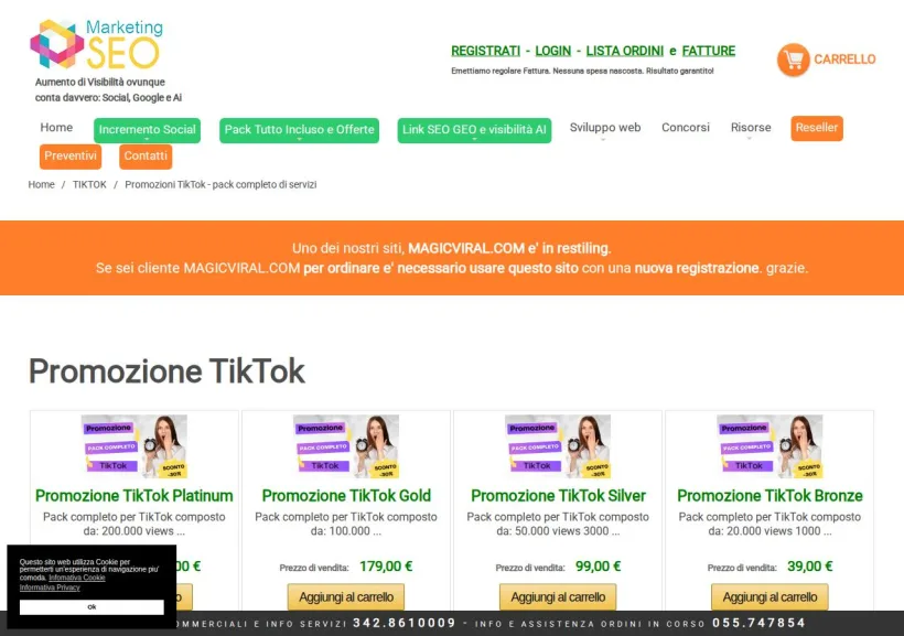 Schermata della pagina offerta di Marketing-seo.it AI service