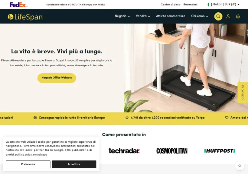 Schermata della pagina offerta di Lifespan Europe