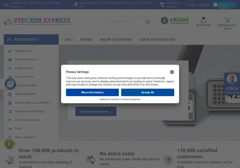 Schermata della pagina offerta di Stecker Express