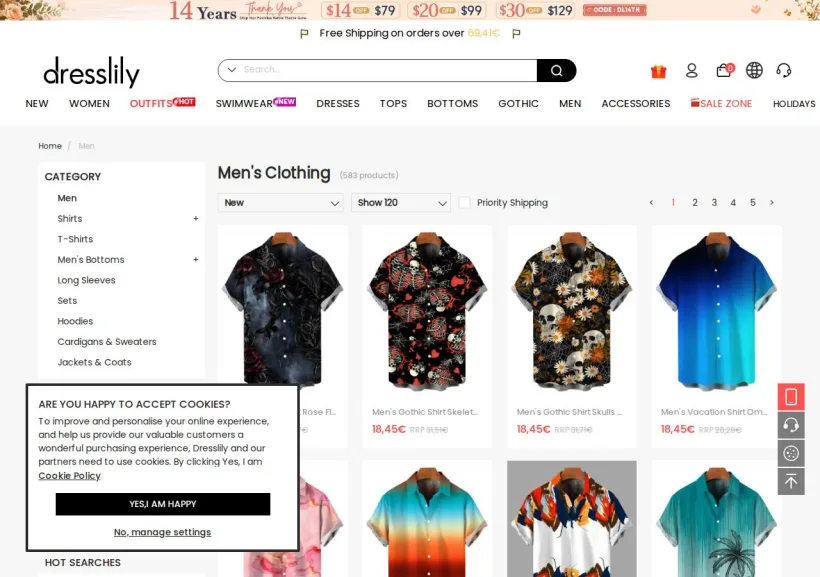 Schermata della pagina offerta di Dresslily