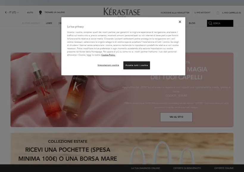 Schermata della pagina offerta di Kérastase