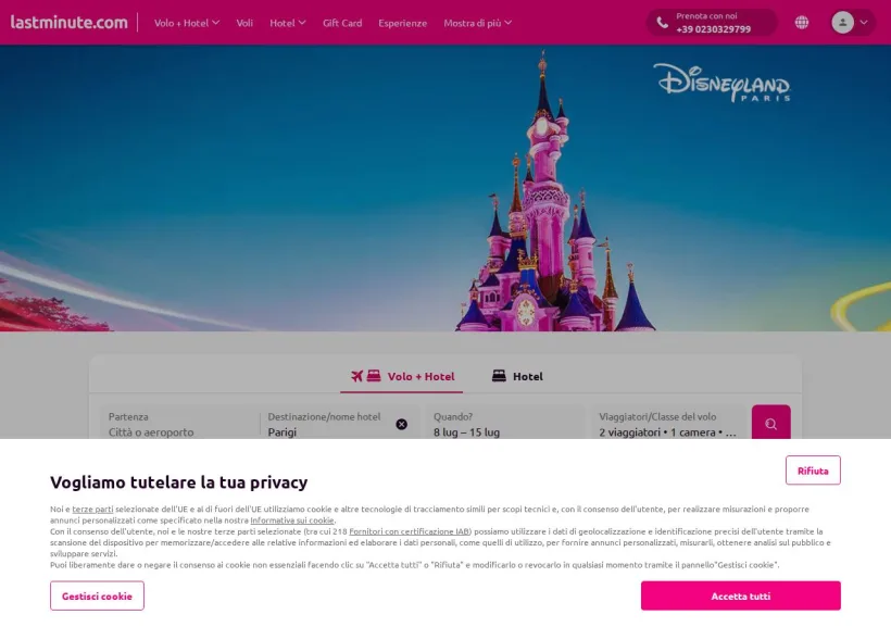Schermata della pagina offerta di Lastminute.com