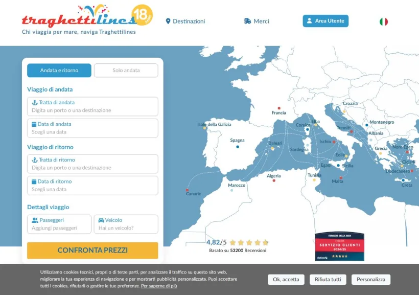 Schermata della pagina offerta di TraghettiLines
