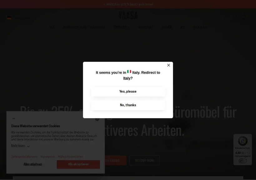 Schermata della pagina offerta di YAASA