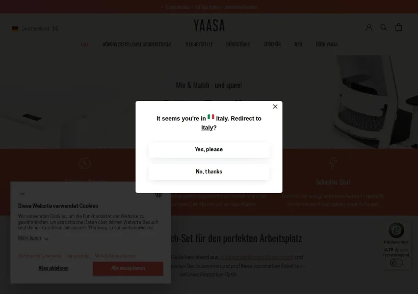 Schermata della pagina offerta di YAASA