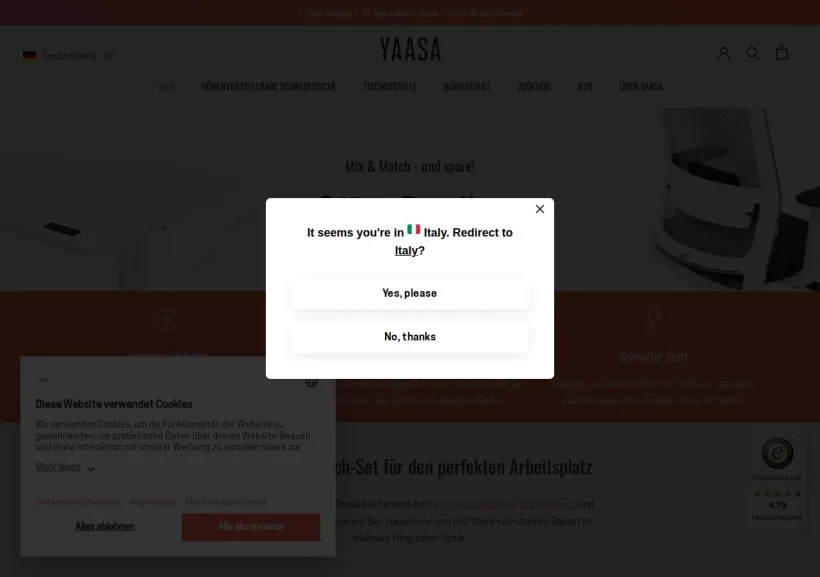 Schermata della pagina offerta di YAASA