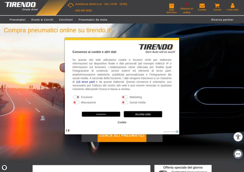 Schermata della pagina offerta di Tirendo