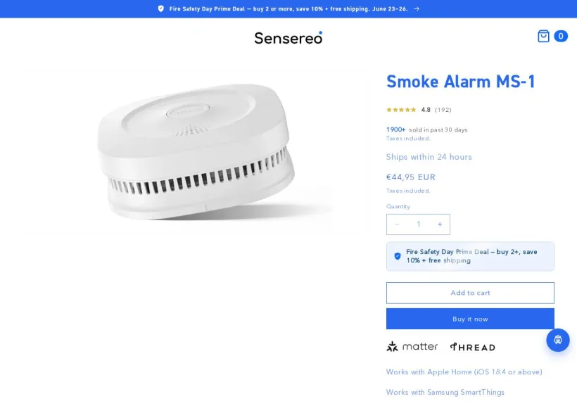 Schermata della pagina offerta di Sensereo