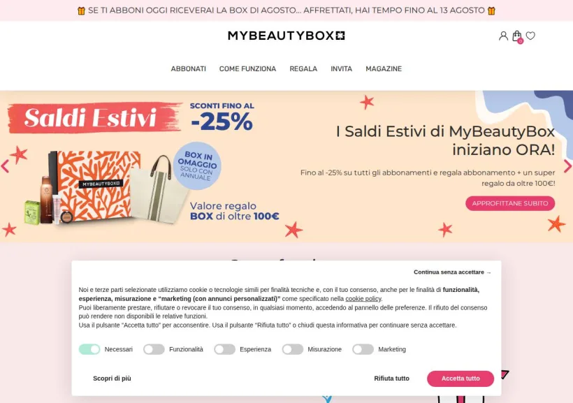 Schermata della pagina offerta di MyBeautyBox