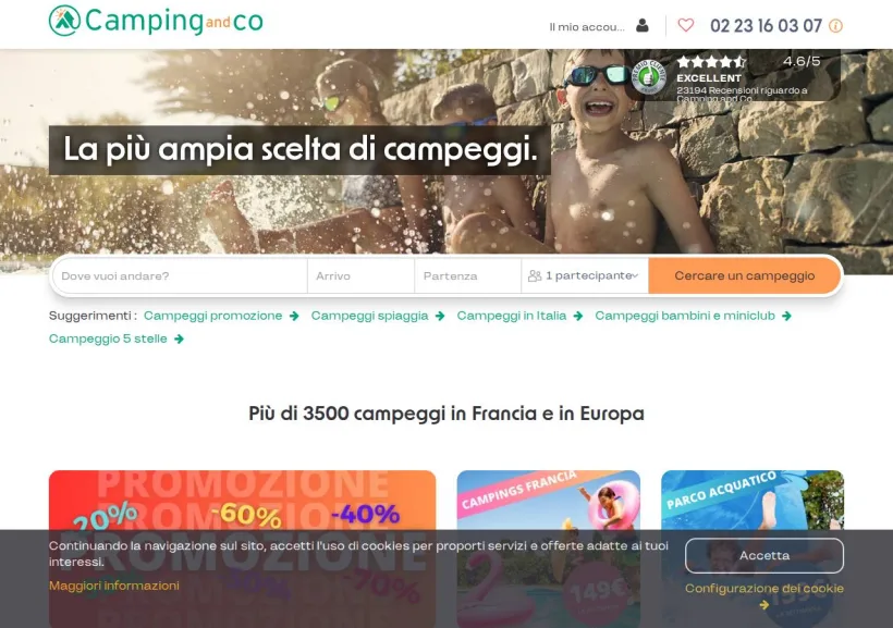 Schermata della pagina offerta di Camping and Co