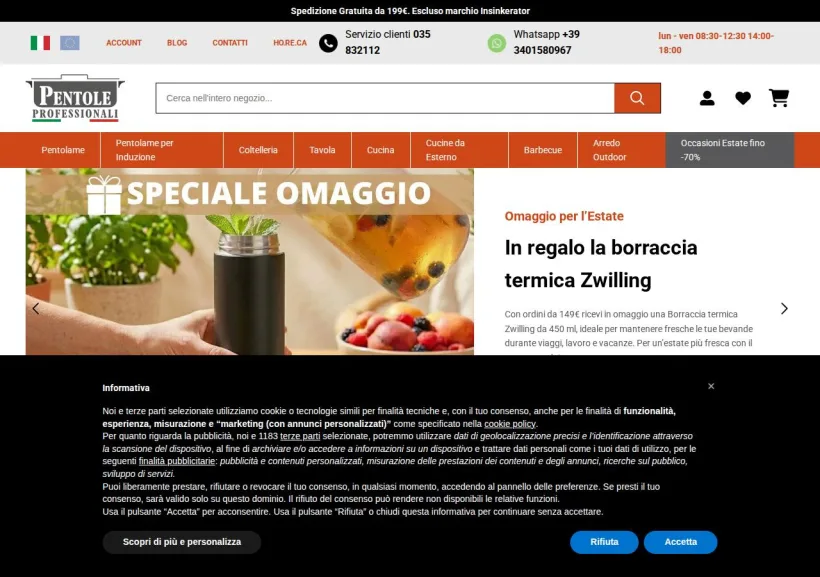 Schermata della pagina offerta di Pentole Professionali