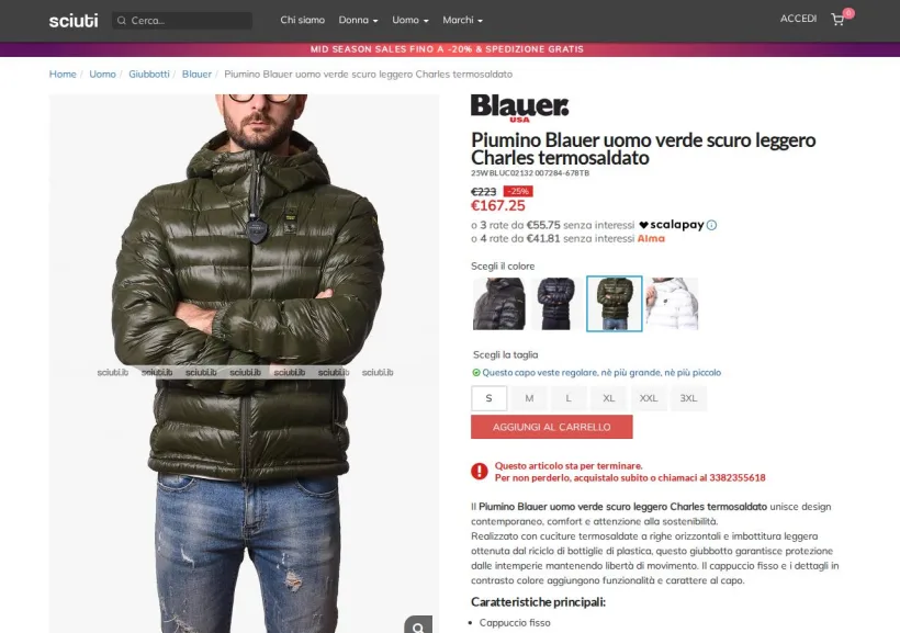Schermata della pagina offerta di Sciuti