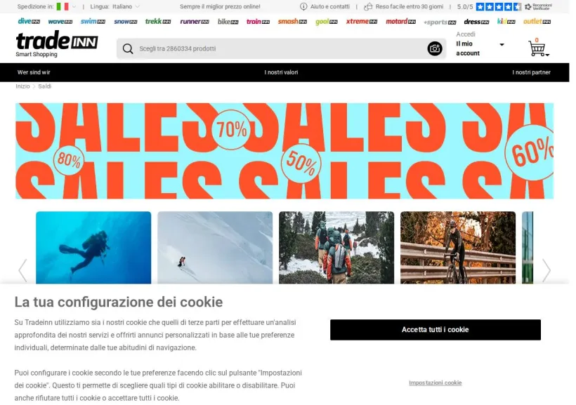 Schermata della pagina offerta di TradeInn