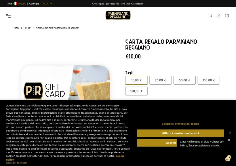 Schermata della pagina offerta di Parmigiano Reggiano