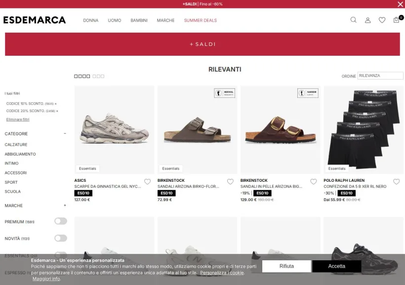 Schermata della pagina offerta di Esdemarca