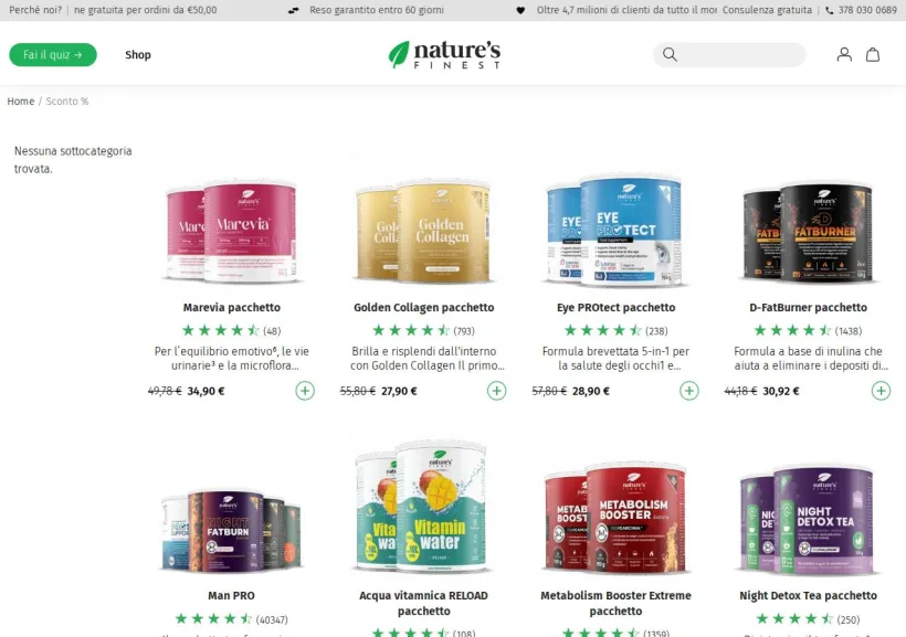 Schermata della pagina offerta di Nature's Finest