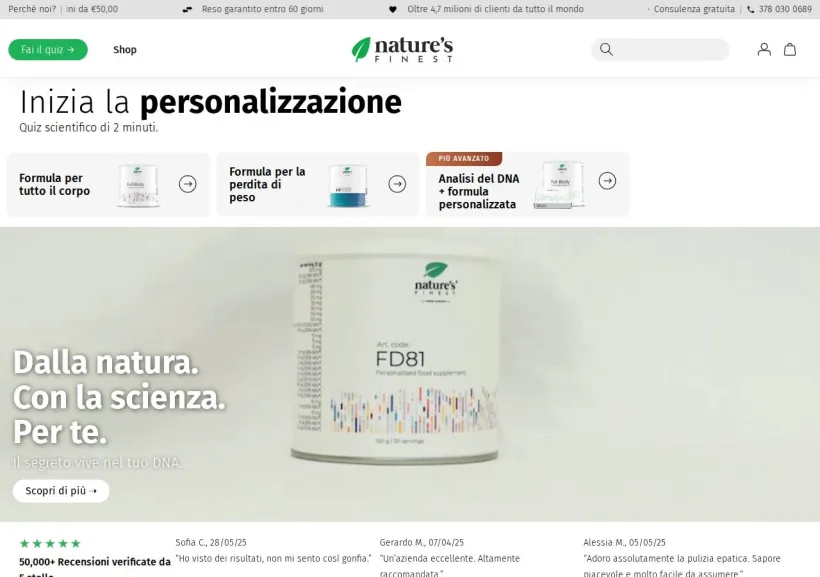 Schermata della pagina offerta di Nature's Finest