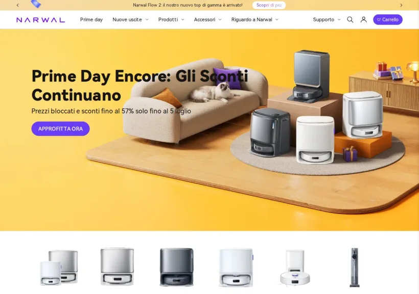 Schermata della pagina offerta di Narwal