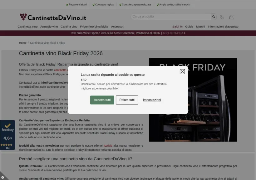 Schermata della pagina offerta di CantinetteDaVino.it