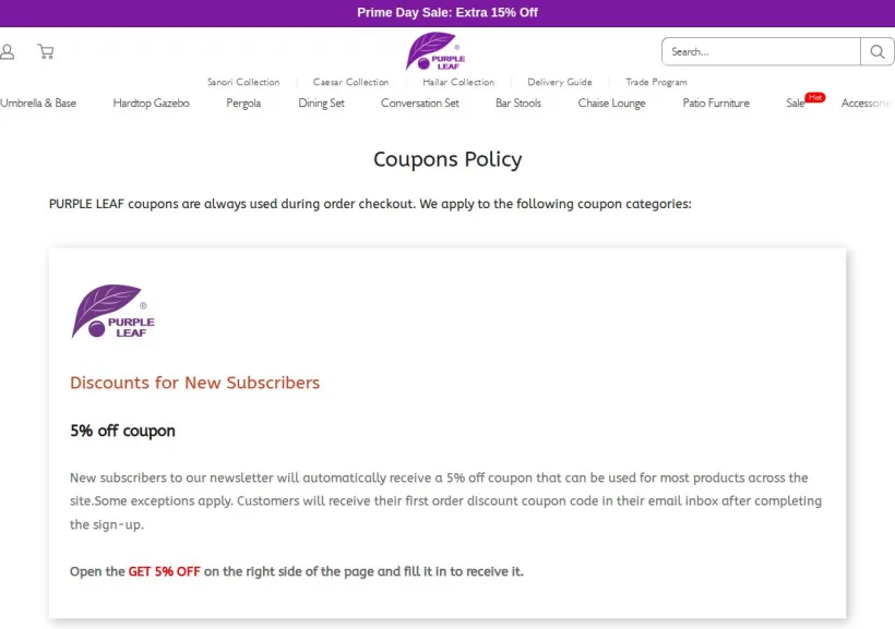Schermata della pagina offerta di purpleleaf.it