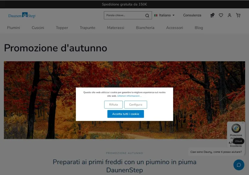 Schermata della pagina offerta di Daunenstep