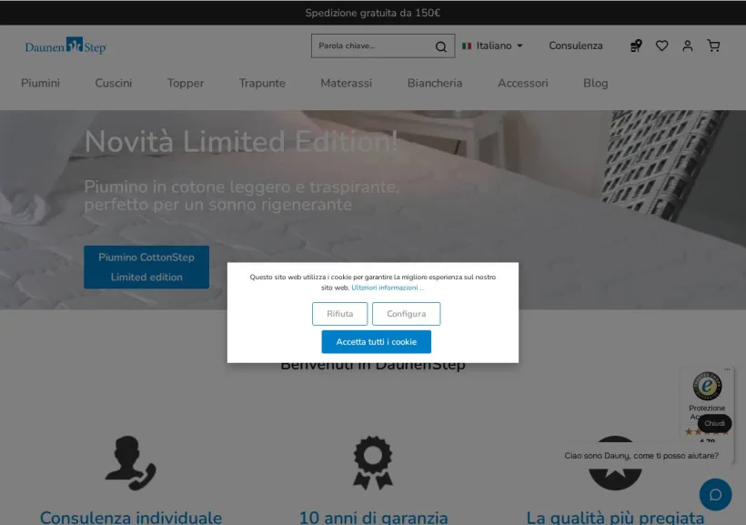 Schermata della pagina offerta di Daunenstep