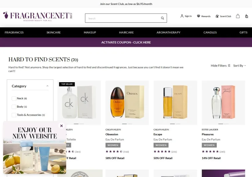 Schermata della pagina offerta di FragranceNet.com