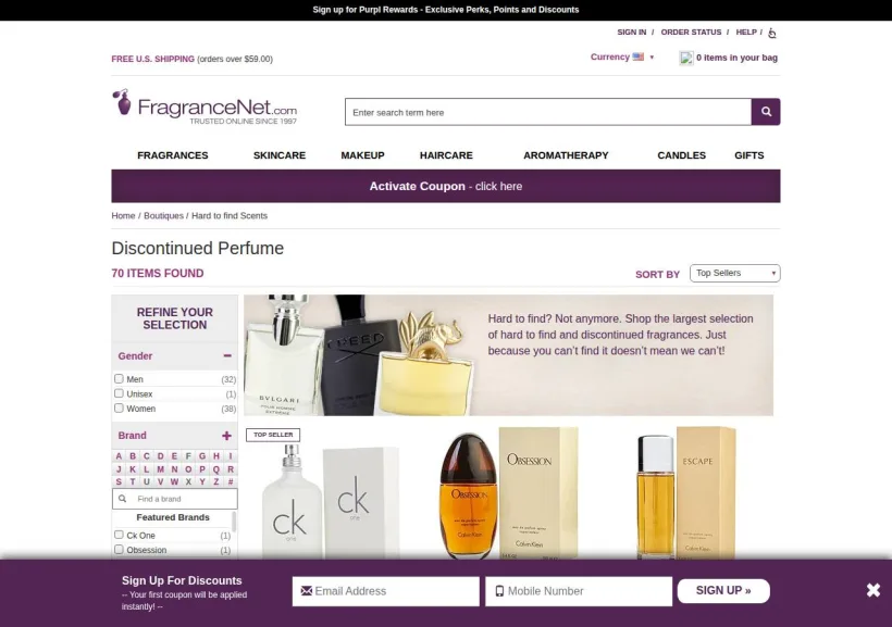 Schermata della pagina offerta di FragranceNet.com