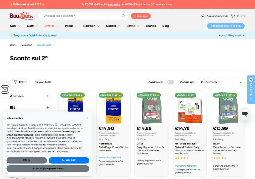 Schermata della pagina offerta di Bauzaar