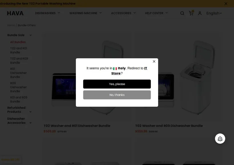 Schermata della pagina offerta di HAVA