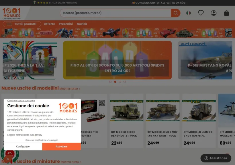 Schermata della pagina offerta di 1001 Modellini