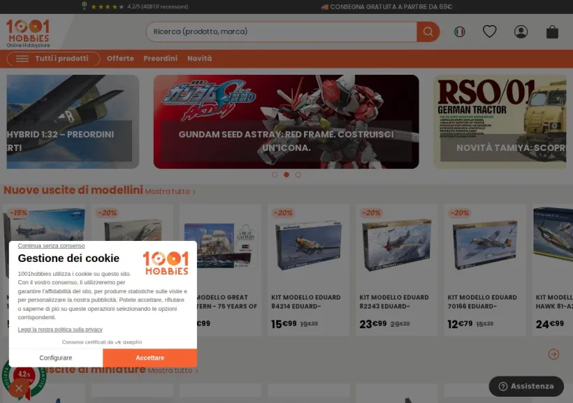Schermata della pagina offerta di 1001 Modellini