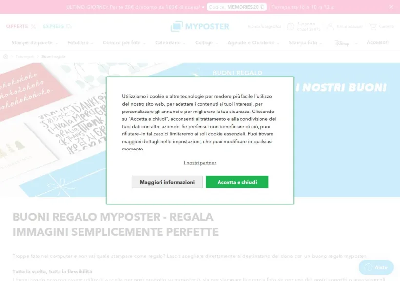 Schermata della pagina offerta di Myposter